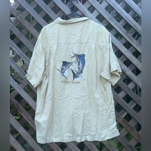 Luau Finest Silk Shirt Puffin Marlins Embroidered Beige XL